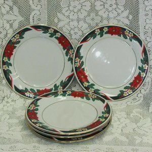 5 Christmas Salad or Cake Plates Tienshan Fine China DECK THE HALLS 7.5" Floral